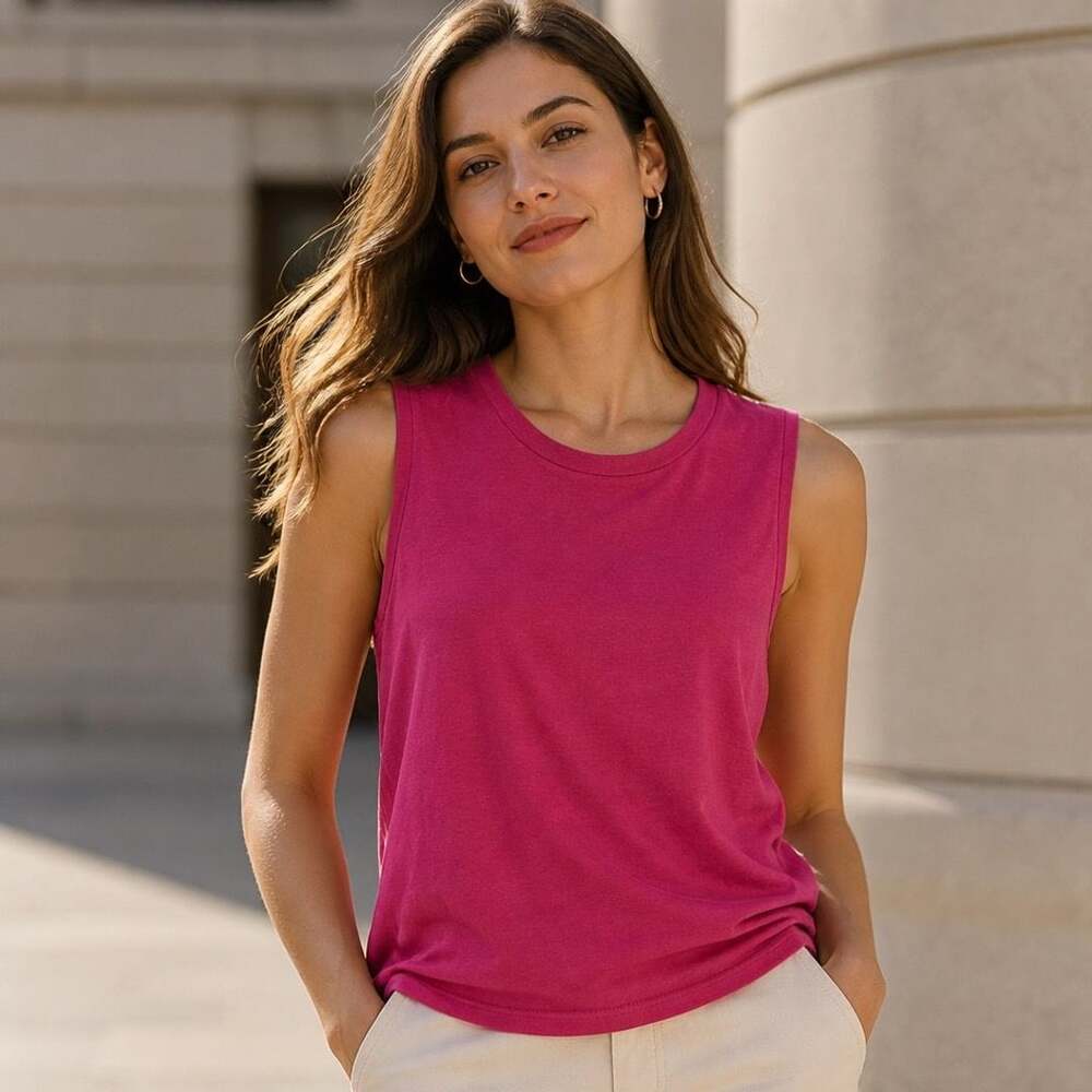 Eileen Fisher Organic Cotton Pink Crew Neck Tank Top